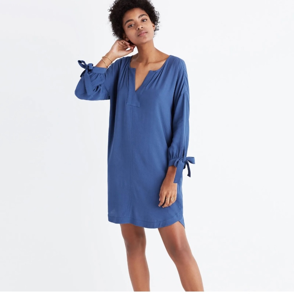 Madewell Dress Blue Du Jour Tie Sleeve Tunic Dress